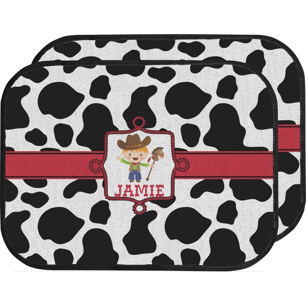 Custom Cowprint w/Cowboy Car Floor Mats (Back Seat) (Personalized)