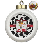 Cowprint w/Cowboy Ceramic Ball Ornaments - Poinsettia Garland (Personalized)