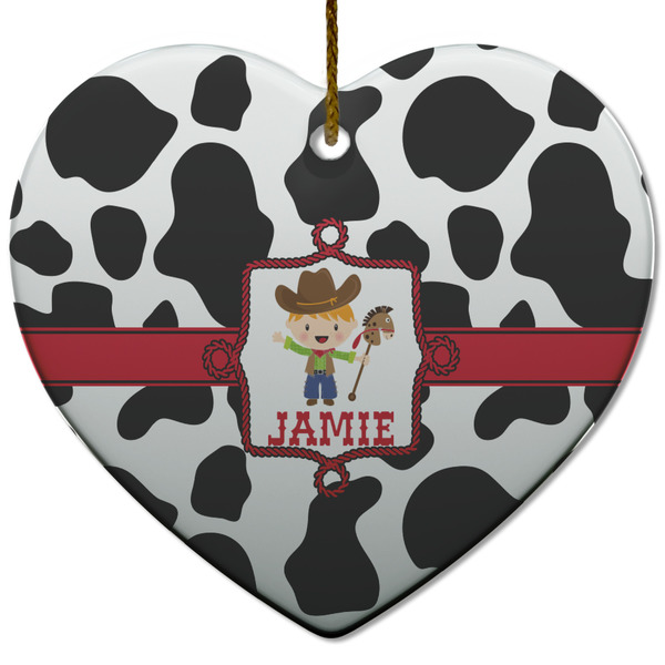 Custom Cowprint w/Cowboy Heart Ceramic Ornament w/ Name or Text