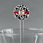 Cowprint w/Cowboy 7" Round Plastic Stir Sticks - Clear (Personalized)