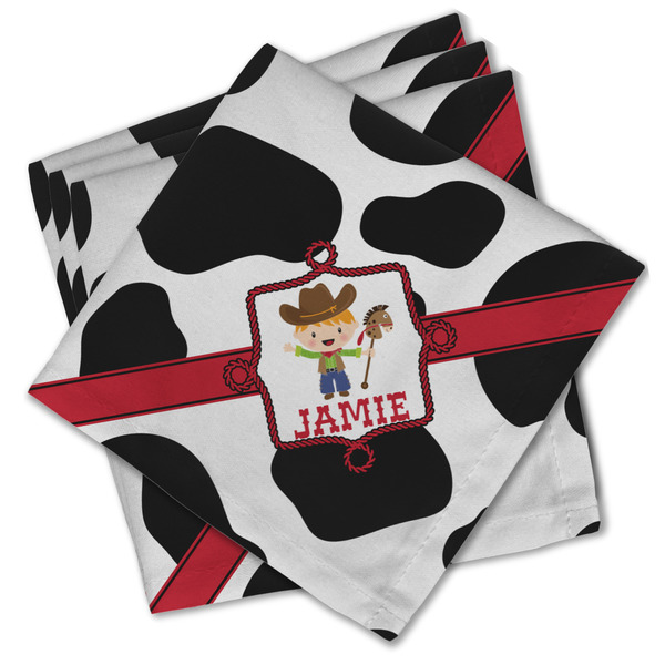 Custom Cowprint w/Cowboy Cloth Cocktail Napkins - Set of 4 w/ Name or Text