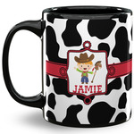 Cowprint w/Cowboy 11 Oz Coffee Mug - Black (Personalized)