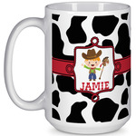 Cowprint w/Cowboy 15 Oz Coffee Mug - White (Personalized)