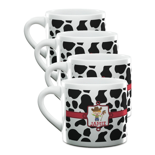 Custom Cowprint w/Cowboy Double Shot Espresso Cups - Set of 4 (Personalized)