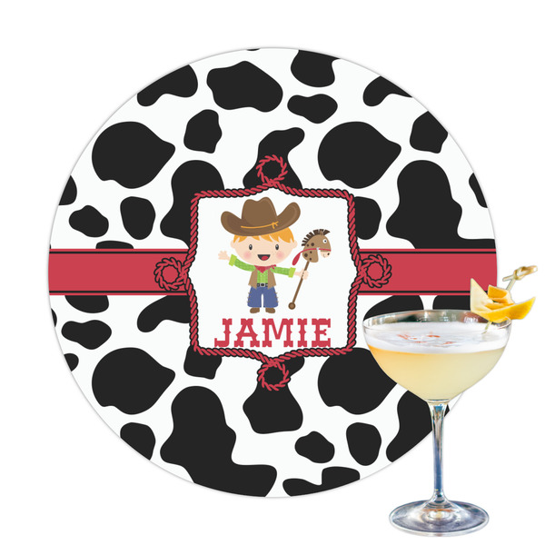 Custom Cowprint w/Cowboy Printed Drink Topper - 3.25" (Personalized)