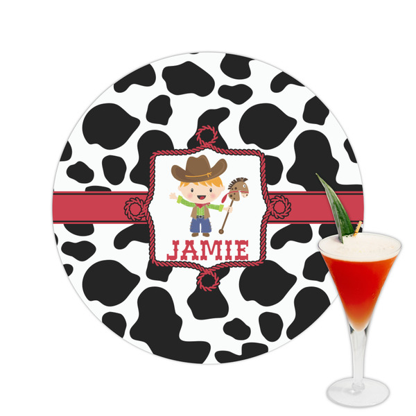 Custom Cowprint w/Cowboy Printed Drink Topper -  2.5" (Personalized)