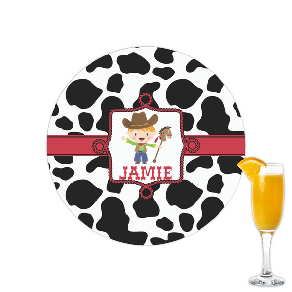 Custom Cowprint w/Cowboy Printed Drink Topper - 2.15" (Personalized)