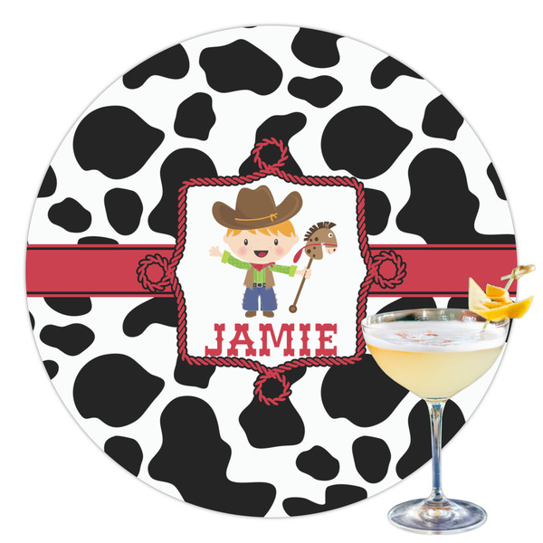 Custom Cowprint w/Cowboy Printed Drink Topper - 3.5" (Personalized)