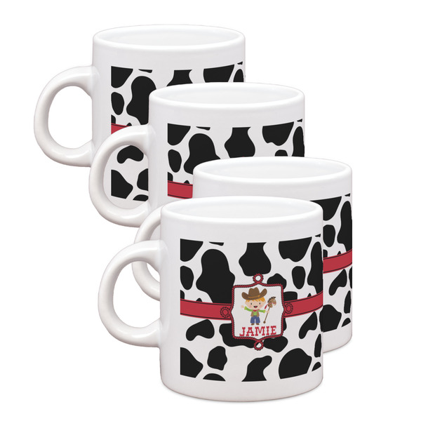 Custom Cowprint w/Cowboy Single Shot Espresso Cups - Set of 4 (Personalized)