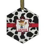 Cowprint w/Cowboy Flat Glass Ornament - Hexagon w/ Name or Text