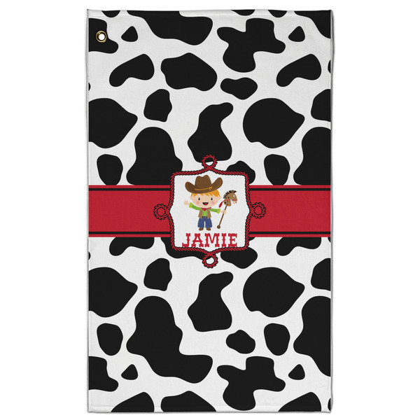 Custom Cowprint w/Cowboy Golf Towel - Poly-Cotton Blend - Large w/ Name or Text