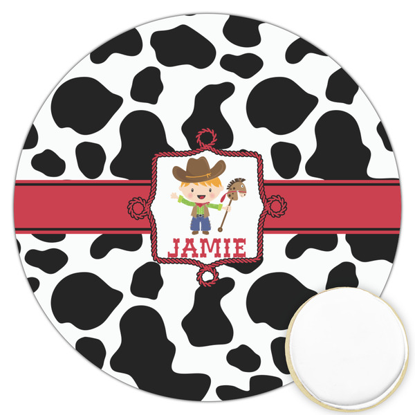 Custom Cowprint w/Cowboy Printed Cookie Topper - 3.25" (Personalized)