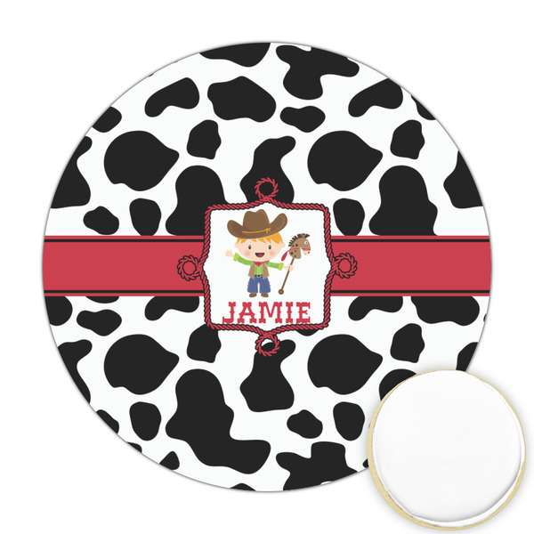 Custom Cowprint w/Cowboy Printed Cookie Topper - 2.5" (Personalized)
