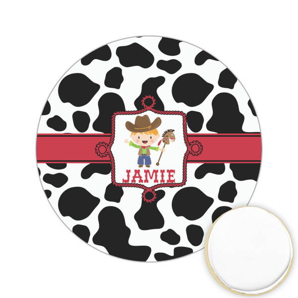 Custom Cowprint w/Cowboy Printed Cookie Topper - 2.15" (Personalized)