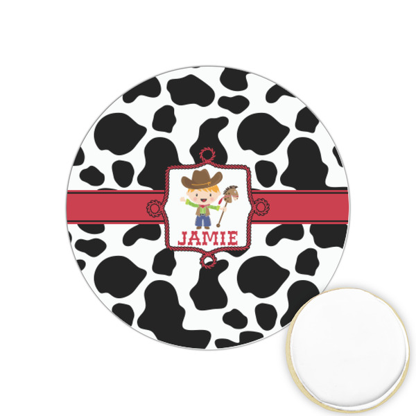 Custom Cowprint w/Cowboy Printed Cookie Topper - 1.25" (Personalized)