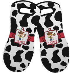 Cowprint w/Cowboy Neoprene Oven Mitts - Set of 2 w/ Name or Text