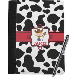 Cowprint w/Cowboy Notebook Padfolio - Large w/ Name or Text