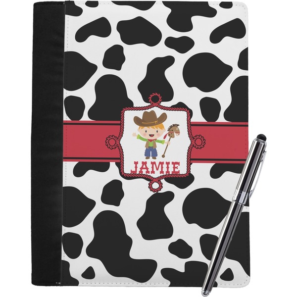 Custom Cowprint w/Cowboy Notebook Padfolio - Large w/ Name or Text