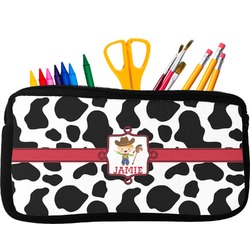 Cowprint w/Cowboy Neoprene Pencil Case - Small w/ Name or Text