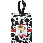 Cowprint w/Cowboy Plastic Luggage Tag - Rectangular w/ Name or Text