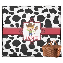 Cowprint w/Cowboy Outdoor Picnic Blanket (Personalized)