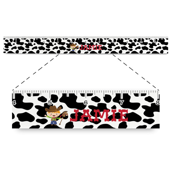 Custom Cowprint w/Cowboy Plastic Ruler - 12" (Personalized)