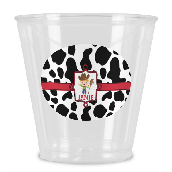 Custom Cowprint w/Cowboy Plastic Shot Glass (Personalized)