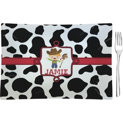 Cowprint w/Cowboy Glass Rectangular Appetizer / Dessert Plate (Personalized)