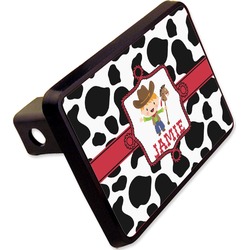 Cowprint w/Cowboy Rectangular Trailer Hitch Cover - 2" (Personalized)