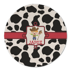 Cowprint w/Cowboy Round Linen Placemat - Single Sided (Personalized)