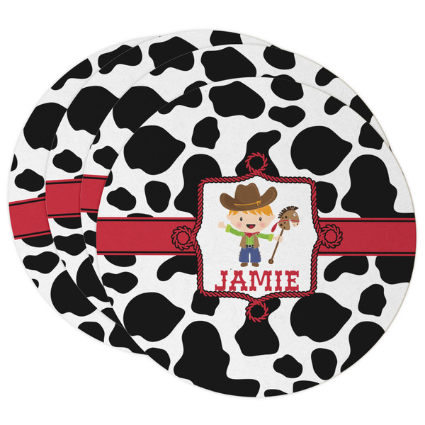 Custom Cowprint w/Cowboy Round Paper Coasters w/ Name or Text