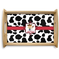 Cowprint w/Cowboy Natural Wooden Tray - Small (Personalized)