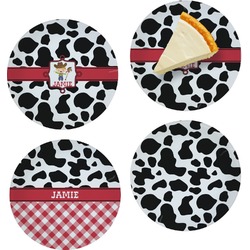 Cowprint w/Cowboy Set of 4 Glass Appetizer / Dessert Plate 8" (Personalized)