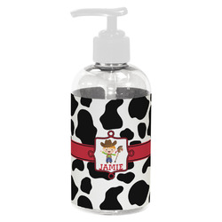Cowprint w/Cowboy Plastic Soap / Lotion Dispenser (8 oz - Small - White) (Personalized)