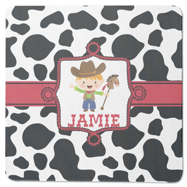 Custom Cowprint w/Cowboy Square Rubber Backed Coaster (Personalized)