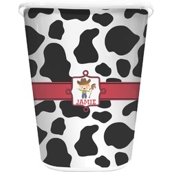 Cowprint w/Cowboy Waste Basket - Double Sided (White) (Personalized)