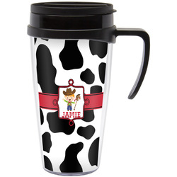 Cowprint w/Cowboy Acrylic Travel Mug with Handle (Personalized)