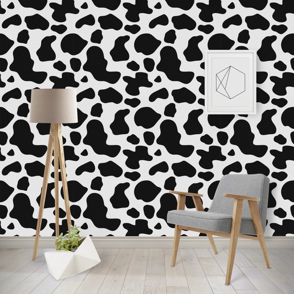 Custom Cowprint w/Cowboy Wallpaper & Surface Covering (Peel & Stick - Repositionable)