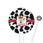 Cowprint w/Cowboy 5.5" Round Plastic Stir Sticks - White - Single Sided (Personalized)