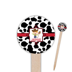 Cowprint w/Cowboy 6" Round Wooden Food Picks - Single Sided (Personalized)