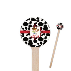 Cowprint w/Cowboy 7.5" Round Wooden Stir Sticks - Double Sided (Personalized)