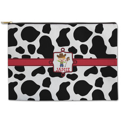 Cowprint w/Cowboy Zipper Pouch - Large - 12.5"x8.5" (Personalized)