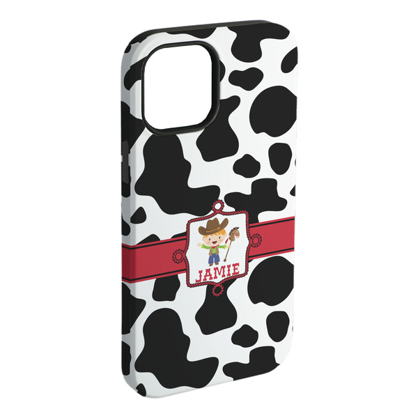 Custom Cowprint w/Cowboy iPhone Case - Rubber Lined - iPhone 15 Plus (Personalized)