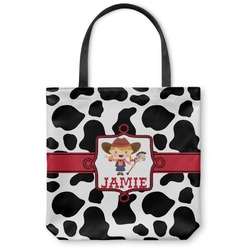 Cowprint Cowgirl Canvas Tote Bag - Small - 13"x13" (Personalized)
