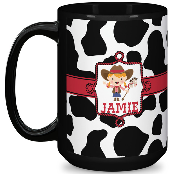 Custom Cowprint Cowgirl 15 Oz Coffee Mug - Black (Personalized)