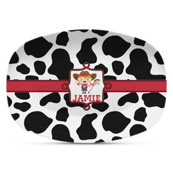 Cowprint Cowgirl Plastic Platter - Microwave & Oven Safe Composite Polymer (Personalized)