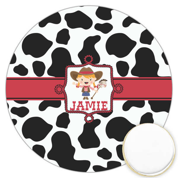 Custom Cowprint Cowgirl Printed Cookie Topper - 3.25" (Personalized)