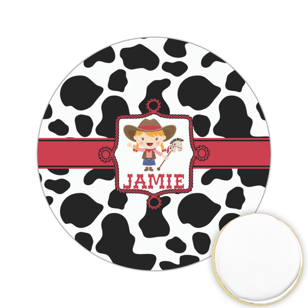 Custom Cowprint Cowgirl Printed Cookie Topper - 2.15" (Personalized)