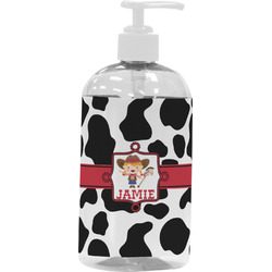 Cowprint Cowgirl Plastic Soap / Lotion Dispenser (16 oz - Large - White) (Personalized)