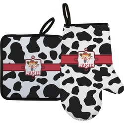 Cowprint Cowgirl Right Oven Mitt & Pot Holder Set w/ Name or Text
